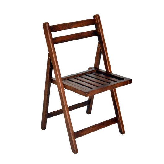 Folding chair seen from the front, slatted seat and back