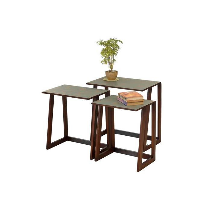 Set of three nesting tables with stone tops