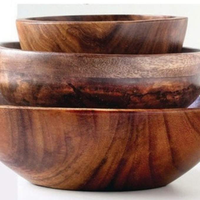 Three turned wooden bowls