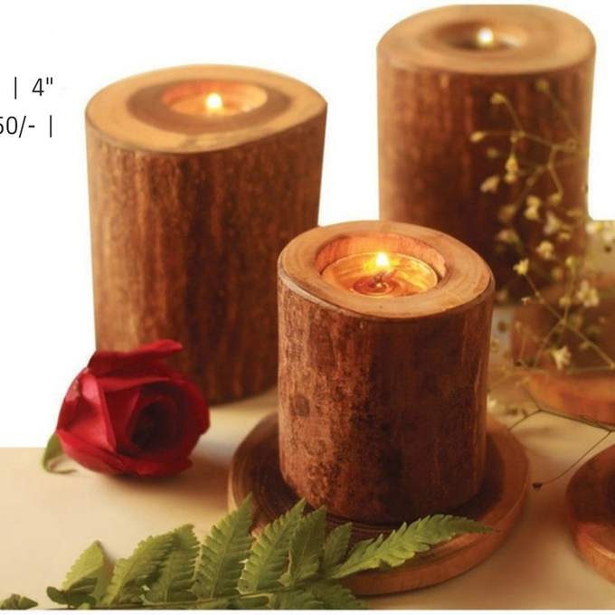 Turned wooden candle holders in four heights
