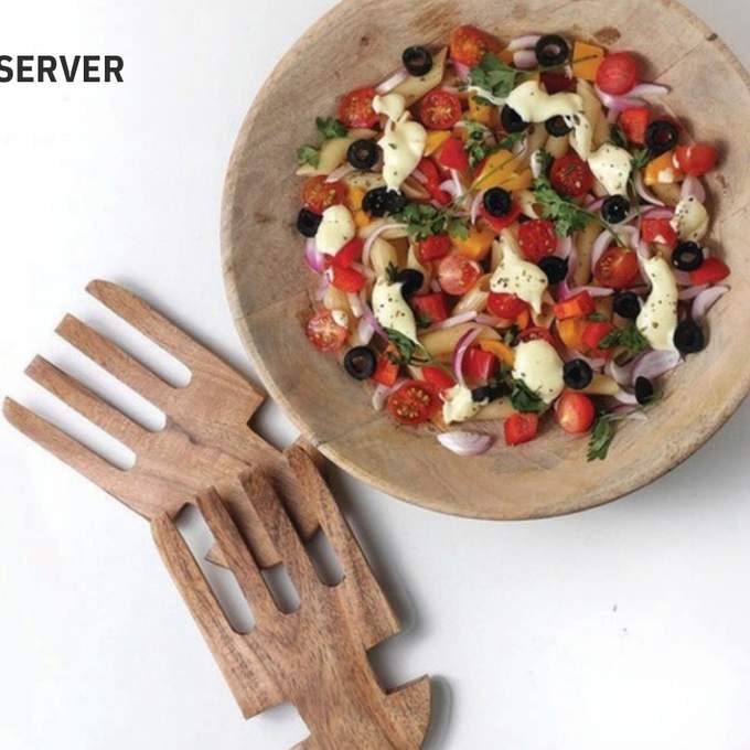 Wooden salad bowl with matching servers