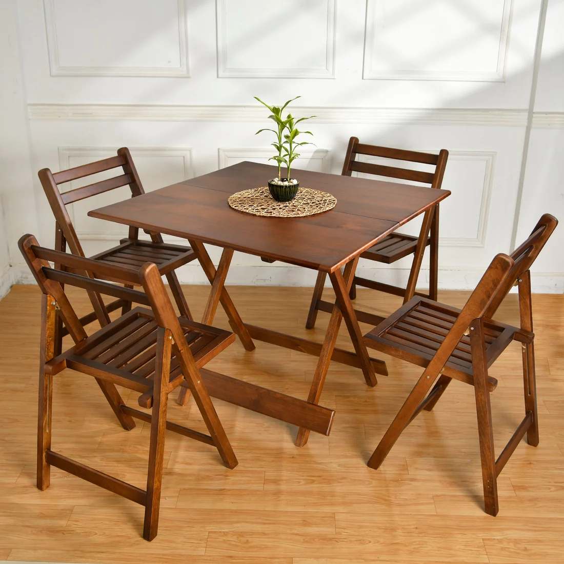 Folding table and chairs in a room